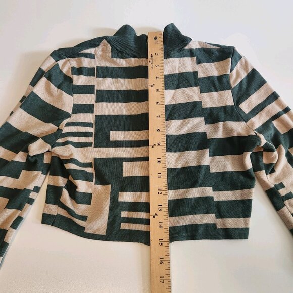 Good Time USA Cropped Sweatshirt Full Zip Long Sleeve Green Geometric Large‎ NEW - Picture 9 of 16